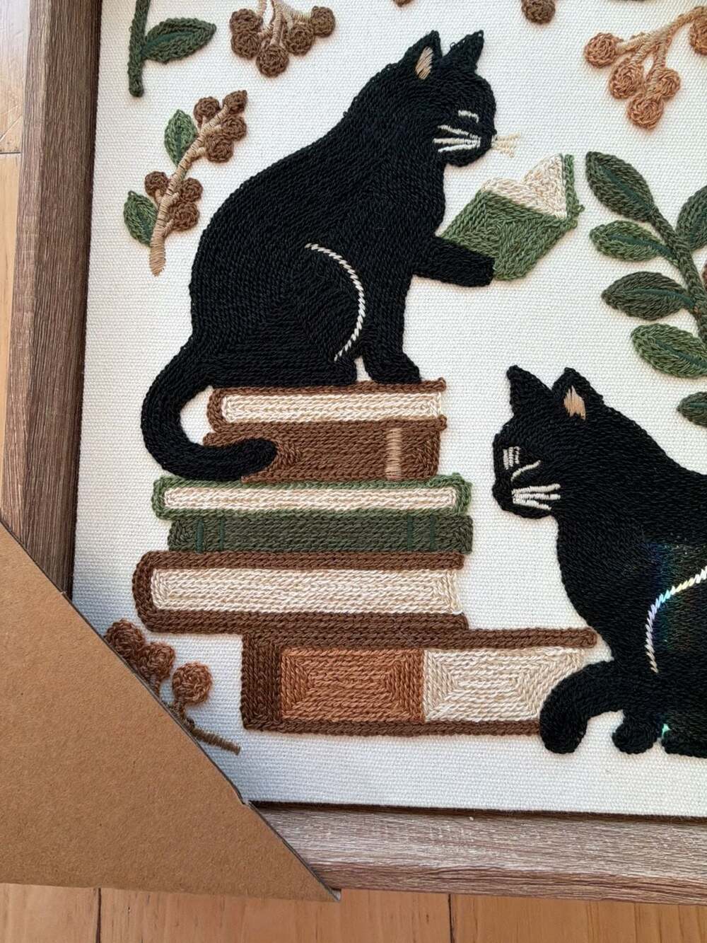 BP Home Framed Embroidered Wall Art Black Cats Reading Books - Picture 5 of 6